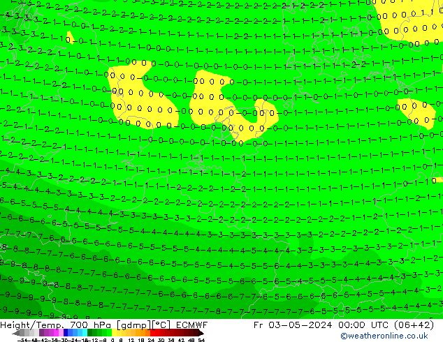 Height/Temp. 700 hPa ECMWF  03.05.2024 00 UTC