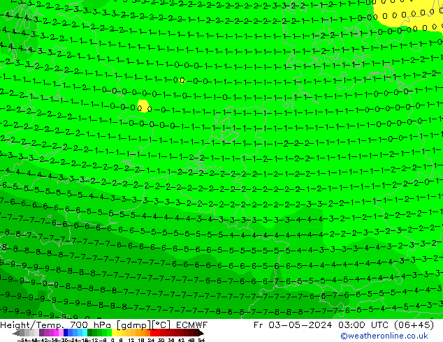 Height/Temp. 700 hPa ECMWF Fr 03.05.2024 03 UTC