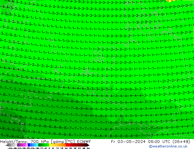 Height/Temp. 700 hPa ECMWF Fr 03.05.2024 06 UTC