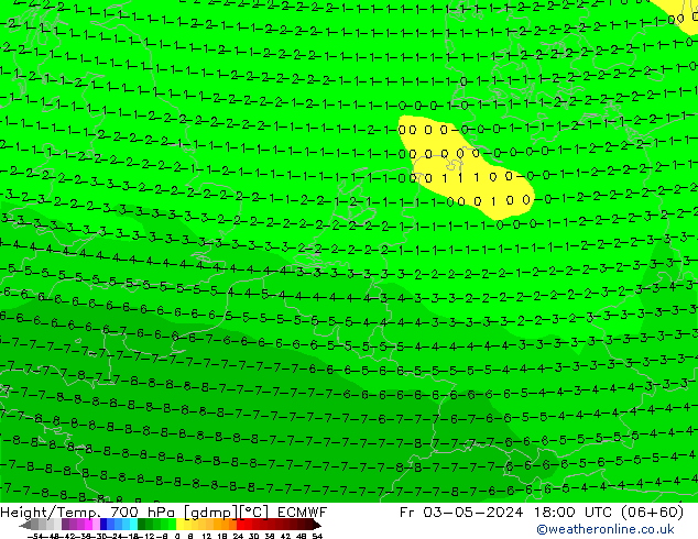 Hoogte/Temp. 700 hPa ECMWF vr 03.05.2024 18 UTC