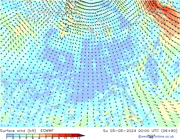 Wind 10 m (bft) ECMWF zo 05.05.2024 00 UTC