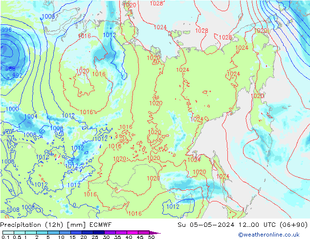 Precipitation (12h) ECMWF Su 05.05.2024 00 UTC