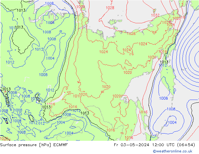 Atmosférický tlak ECMWF Pá 03.05.2024 12 UTC