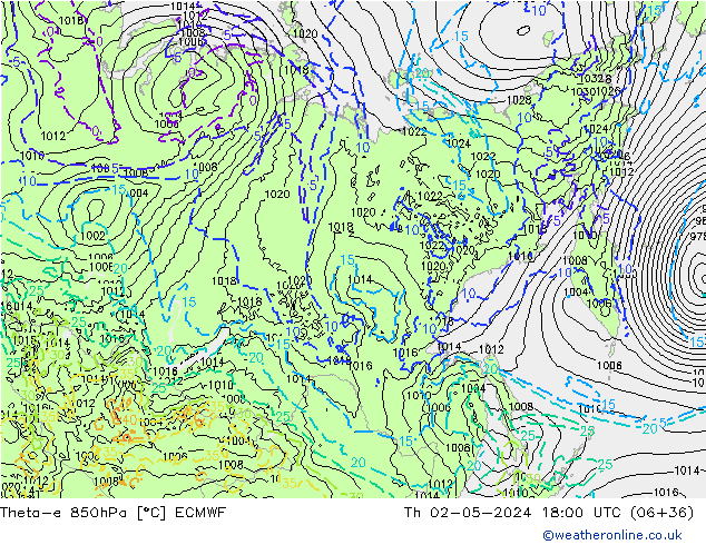 Theta-e 850hPa ECMWF Th 02.05.2024 18 UTC