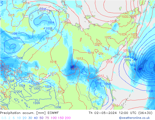 Precipitation accum. ECMWF gio 02.05.2024 12 UTC