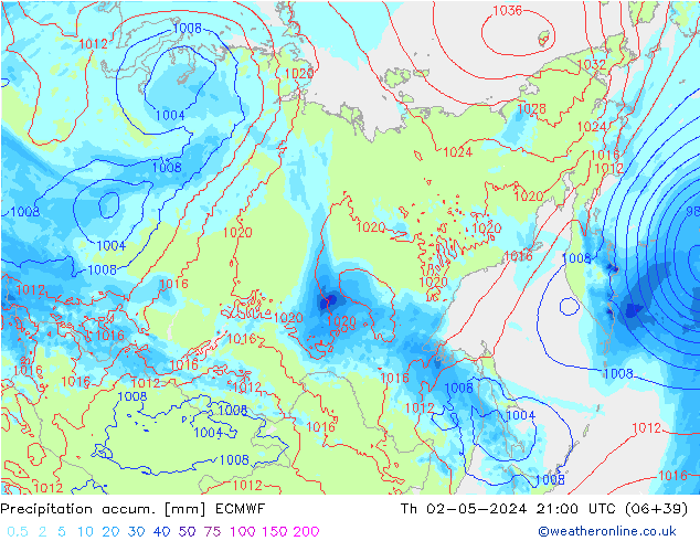 Precipitation accum. ECMWF czw. 02.05.2024 21 UTC