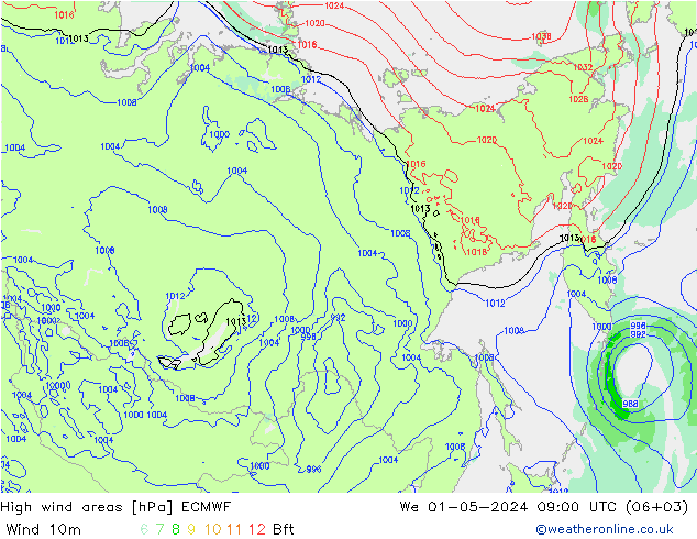 yüksek rüzgarlı alanlar ECMWF Çar 01.05.2024 09 UTC