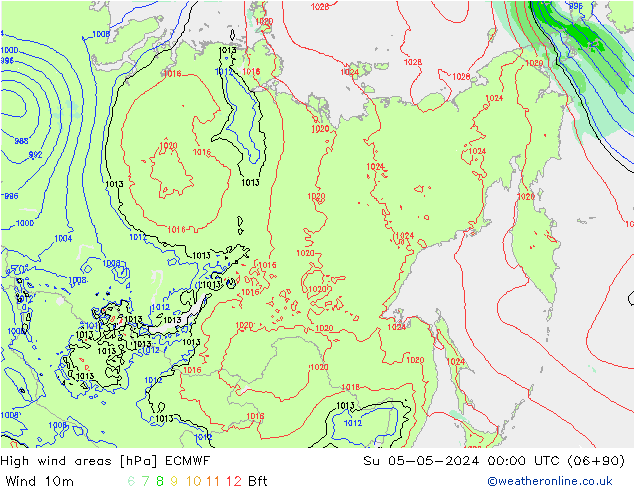 High wind areas ECMWF Вс 05.05.2024 00 UTC