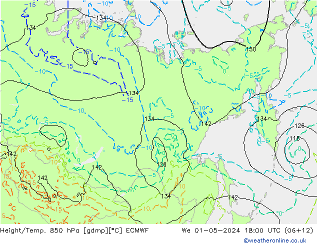 Z500/Rain (+SLP)/Z850 ECMWF śro. 01.05.2024 18 UTC