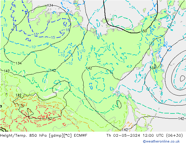 Height/Temp. 850 hPa ECMWF gio 02.05.2024 12 UTC