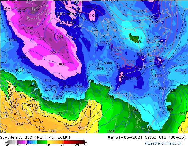 SLP/Temp. 850 hPa ECMWF We 01.05.2024 09 UTC