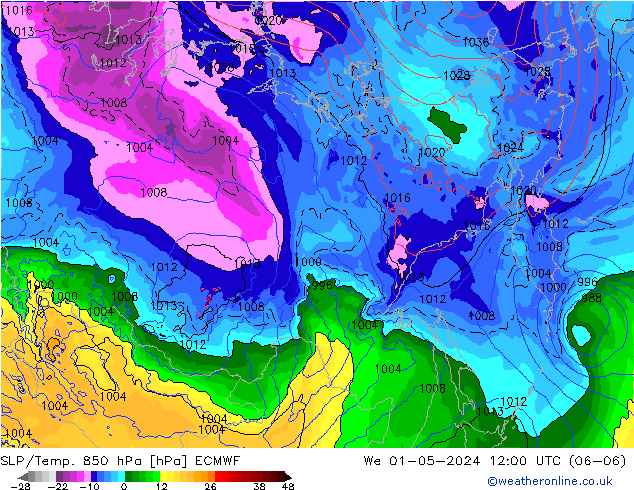 SLP/Temp. 850 hPa ECMWF wo 01.05.2024 12 UTC