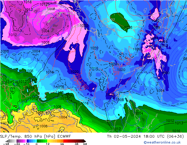 SLP/Temp. 850 hPa ECMWF Čt 02.05.2024 18 UTC