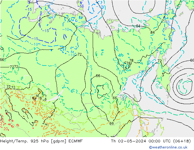 Yükseklik/Sıc. 925 hPa ECMWF Per 02.05.2024 00 UTC