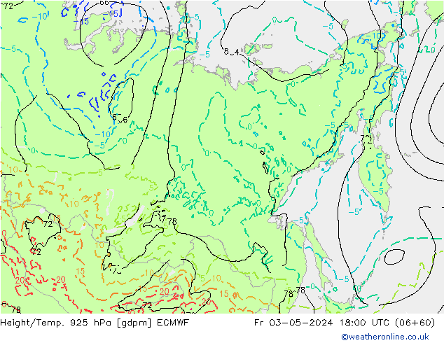 Height/Temp. 925 гПа ECMWF пт 03.05.2024 18 UTC