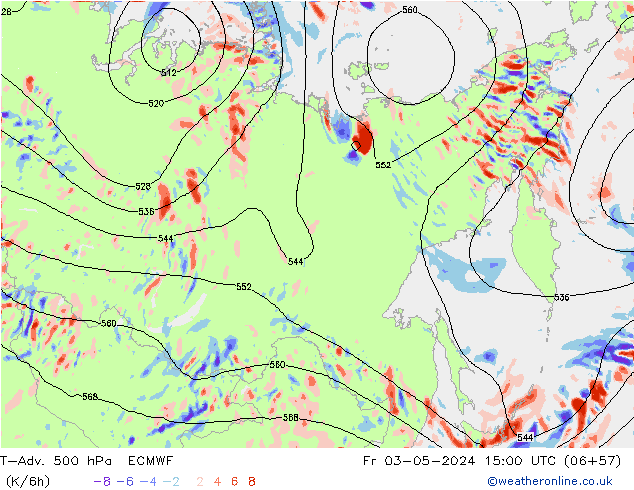 T-Adv. 500 hPa ECMWF Fr 03.05.2024 15 UTC