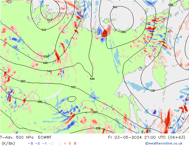 T-Adv. 500 hPa ECMWF Fr 03.05.2024 21 UTC