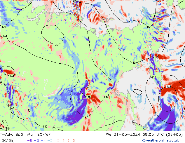 T-Adv. 850 hPa ECMWF Çar 01.05.2024 09 UTC