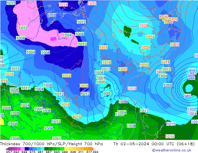 700-1000 hPa Kalınlığı ECMWF Per 02.05.2024 00 UTC