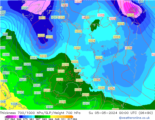 Dikte700-1000 hPa ECMWF zo 05.05.2024 00 UTC