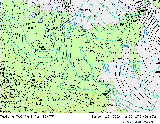 Theta-e 700hPa ECMWF sab 04.05.2024 12 UTC