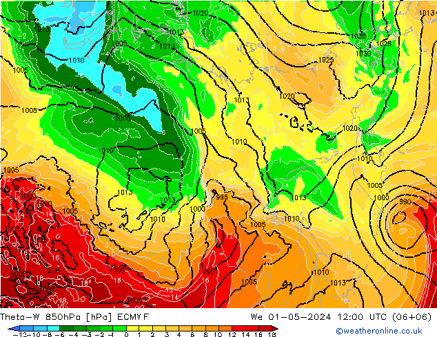 Theta-W 850hPa ECMWF mié 01.05.2024 12 UTC