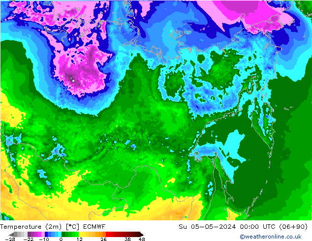 Temperatuurkaart (2m) ECMWF zo 05.05.2024 00 UTC