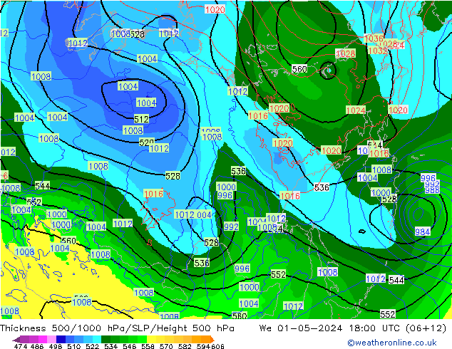 Thck 500-1000hPa ECMWF Qua 01.05.2024 18 UTC