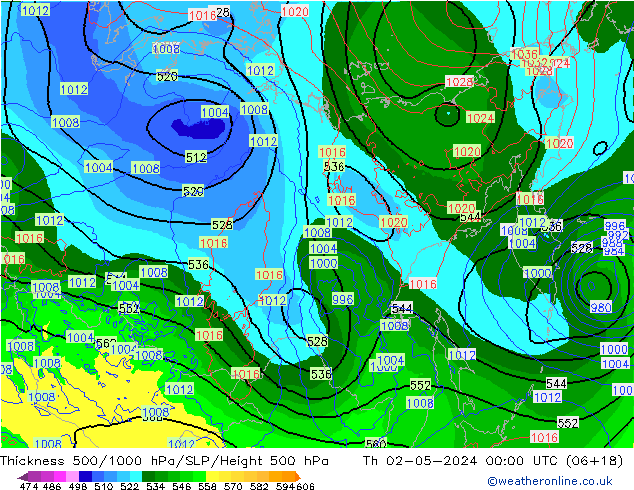 500-1000 hPa Kalınlığı ECMWF Per 02.05.2024 00 UTC