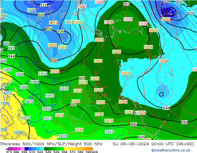 Dikte 500-1000hPa ECMWF zo 05.05.2024 00 UTC