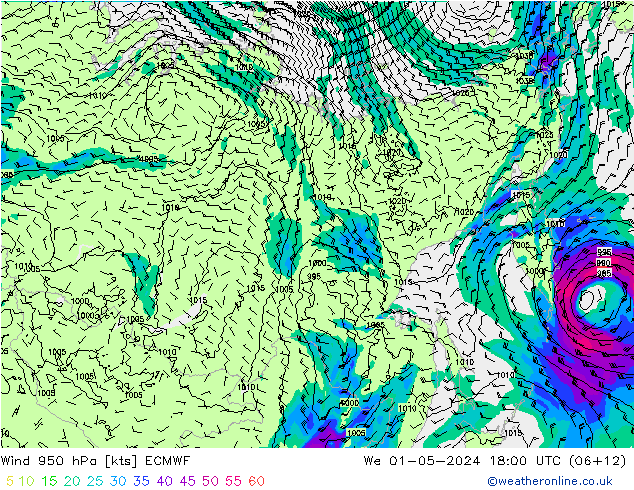 Wind 950 hPa ECMWF We 01.05.2024 18 UTC