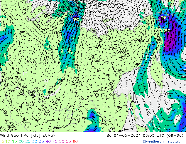 Wind 950 hPa ECMWF Sa 04.05.2024 00 UTC