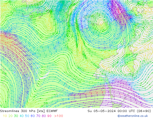 Stroomlijn 300 hPa ECMWF zo 05.05.2024 00 UTC