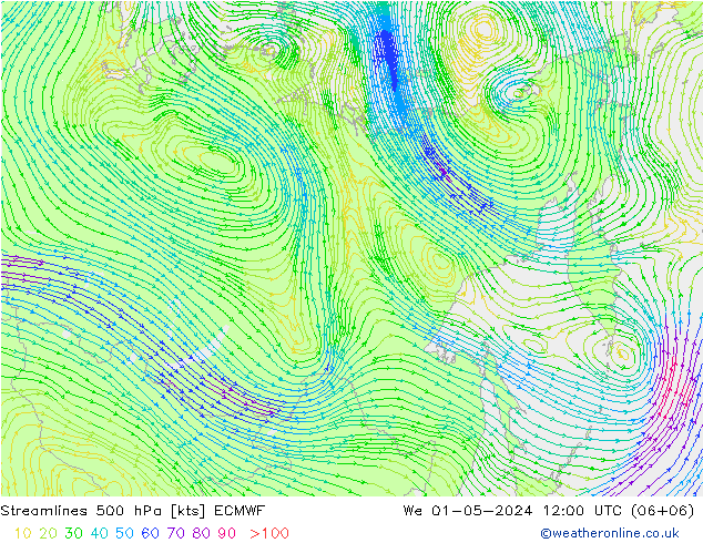 Línea de corriente 500 hPa ECMWF mié 01.05.2024 12 UTC