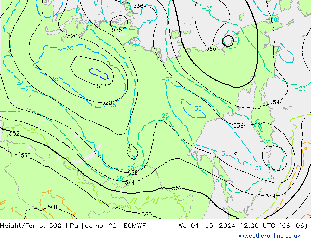 Z500/Rain (+SLP)/Z850 ECMWF mié 01.05.2024 12 UTC