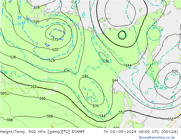 Z500/Rain (+SLP)/Z850 ECMWF Qui 02.05.2024 06 UTC