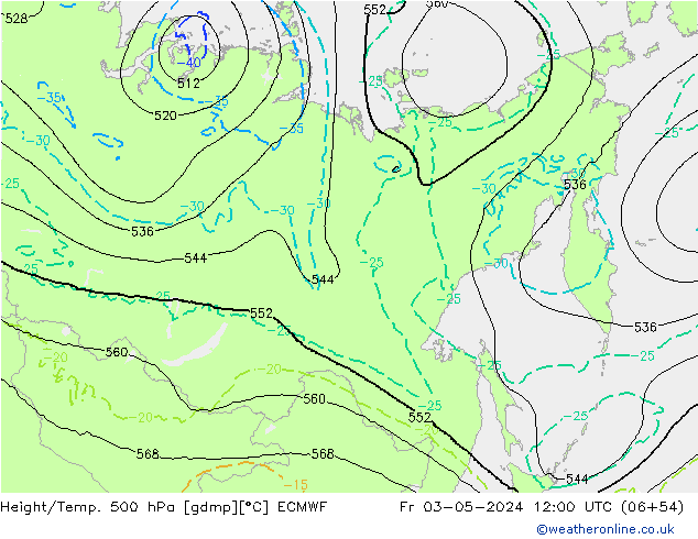 Z500/Rain (+SLP)/Z850 ECMWF Pá 03.05.2024 12 UTC