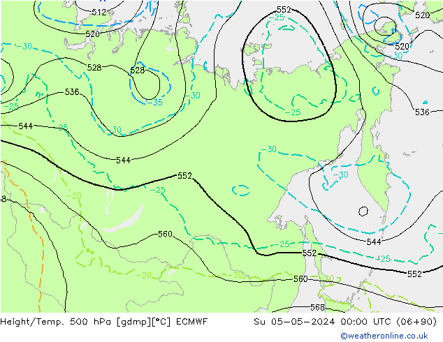 Z500/Regen(+SLP)/Z850 ECMWF zo 05.05.2024 00 UTC