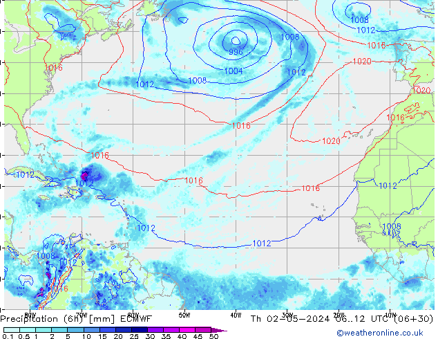 Z500/Rain (+SLP)/Z850 ECMWF Th 02.05.2024 12 UTC