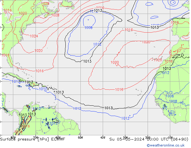 Presión superficial ECMWF dom 05.05.2024 00 UTC