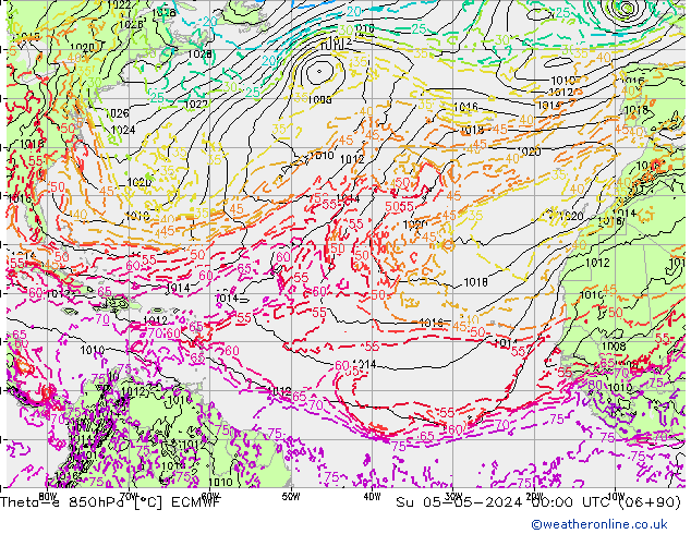 Theta-e 850hPa ECMWF dom 05.05.2024 00 UTC