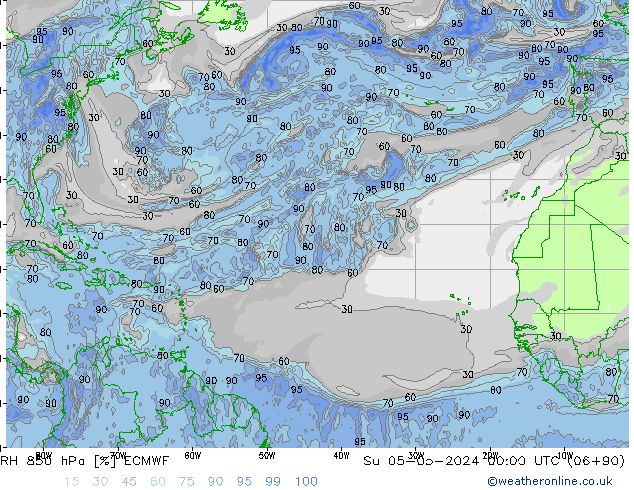 Humidité rel. 850 hPa ECMWF dim 05.05.2024 00 UTC