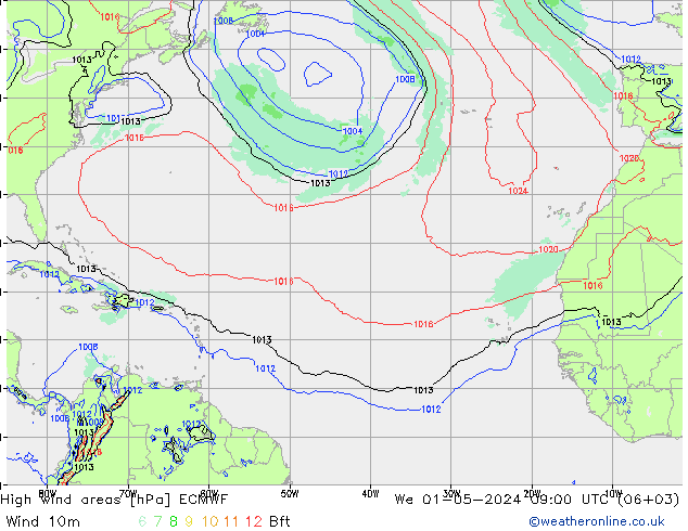 Windvelden ECMWF wo 01.05.2024 09 UTC