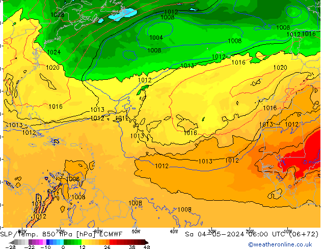 SLP/Temp. 850 hPa ECMWF Sáb 04.05.2024 06 UTC