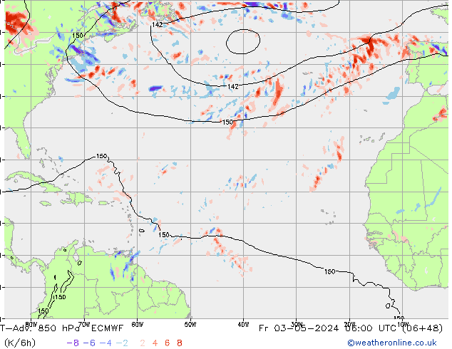 T-Adv. 850 hPa ECMWF Fr 03.05.2024 06 UTC
