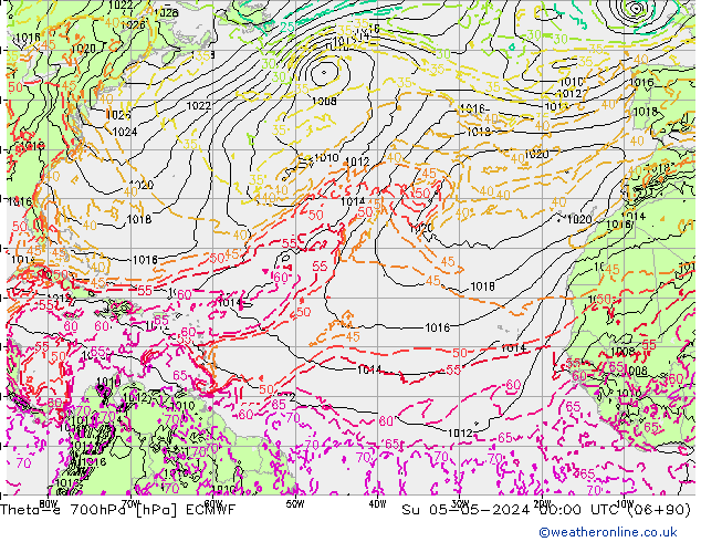 Theta-e 700hPa ECMWF dim 05.05.2024 00 UTC