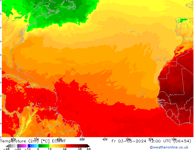 Temperature (2m) ECMWF Pá 03.05.2024 12 UTC