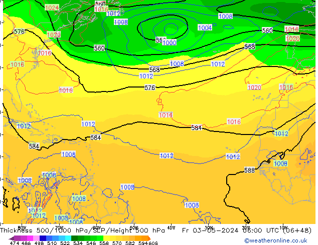 Dikte 500-1000hPa ECMWF vr 03.05.2024 06 UTC