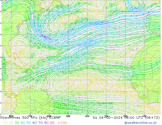 ветер 500 гПа ECMWF сб 04.05.2024 06 UTC