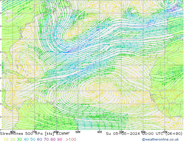 Ligne de courant 500 hPa ECMWF dim 05.05.2024 00 UTC